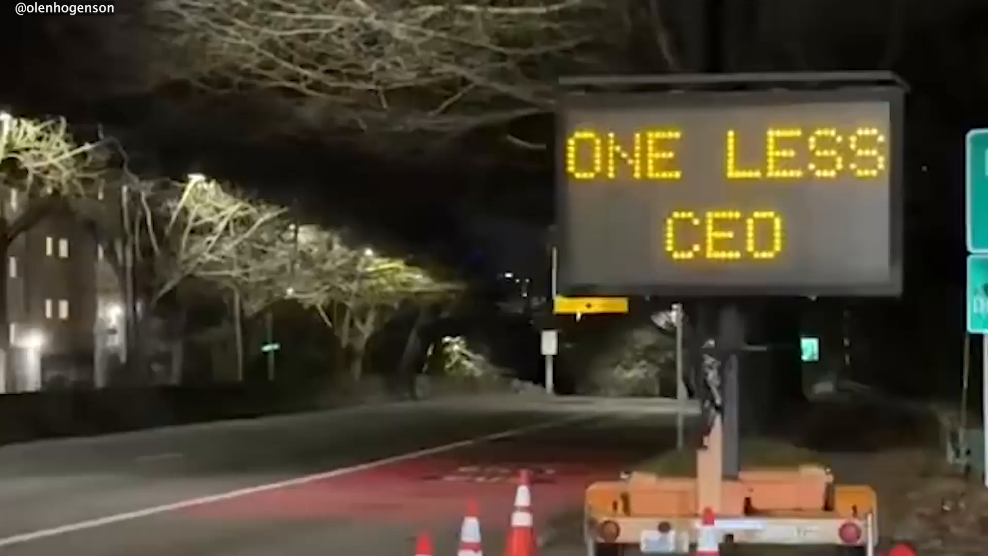 'One less CEO many more to go' signs pop up in Seattle
